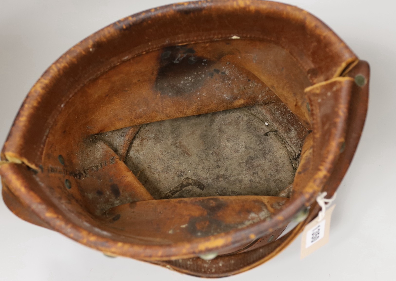 An early 20th century leather fire bucket cover